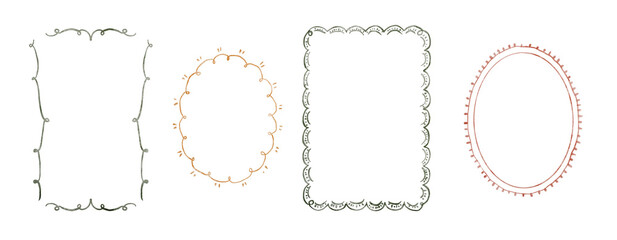 Hand drawn watercolor whimsical illustration of doodle frames. Cozy autumn design. Whimsical vintage element in cottagecore style for invitation, social media and posters.
