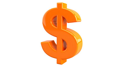 A glossy, orange dollar sign rendered in 3D against a stark black background