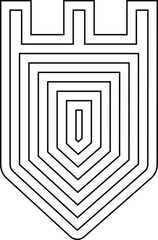 A baroque shield with ornate concentric outlines, showcasing detailed, intricate design elements.