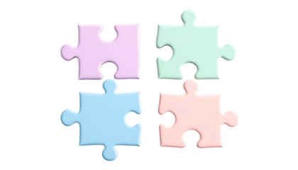 Four pastel-colored jigsaw puzzle pieces arranged, no connection, on a black background