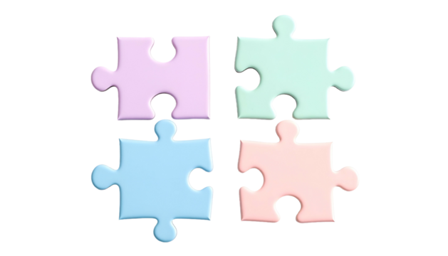 Four pastel-colored jigsaw puzzle pieces arranged, no connection, on a black background
