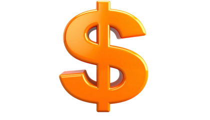 Shiny orange 3D dollar symbol against a black background, with light reflecting off of it