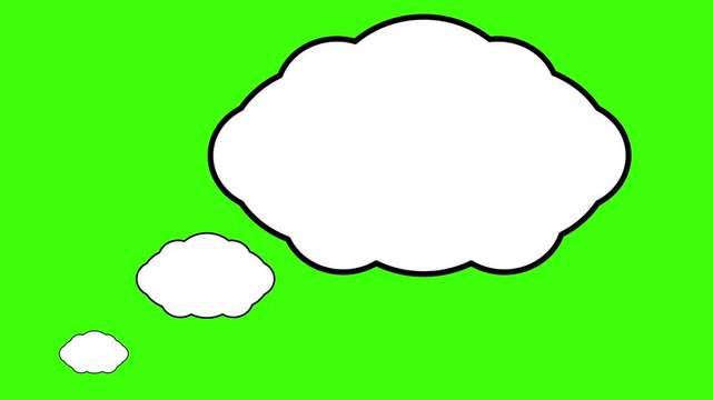  comic strip cartoon thought day dream speech bubble cloud 4K animation with chroma key green screen background and several trailing bubbles pops up slightly from left