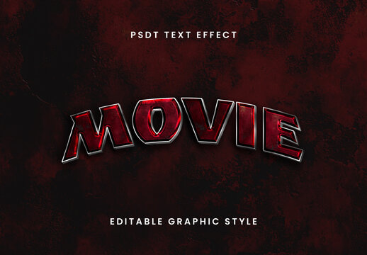Red And Silver Movie Title Text Effect Bold Metallic Outline Font