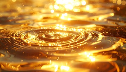 Golden Water Ripples With Sparkling Light Reflections.
