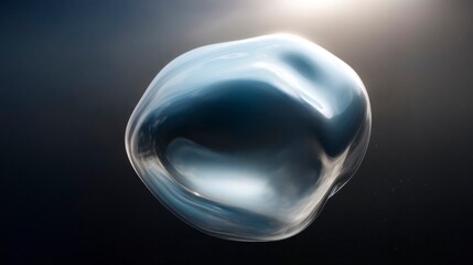 A shapeless drop or clot of liquid metal in zero gravity, reflecting light and hovering in the dark space.