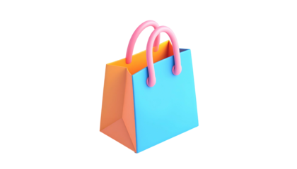3D rendered shopping bag with gradient colors on a black background