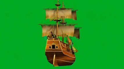 Animated Pirate Ship Rotating Slowly on Green Screen
