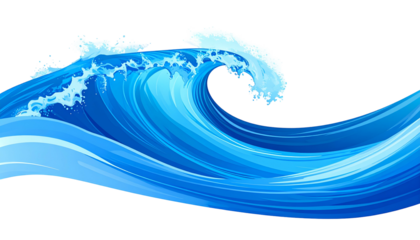 A stylized, transparent illustration of a breaking ocean wave with dynamic water and foam