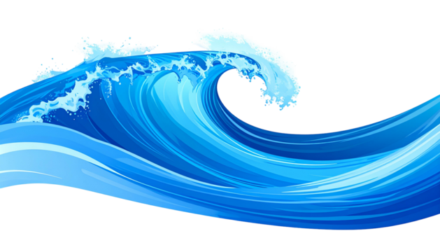 A stylized, transparent illustration of a breaking ocean wave with dynamic water and foam