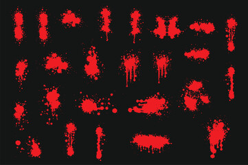 Dirty Blood Splatter collection vector illustration. Crime and Horror Design Elements. Dirty collection of paint splatter imitating blood, cut marks, splashes, drops, blots, spray.