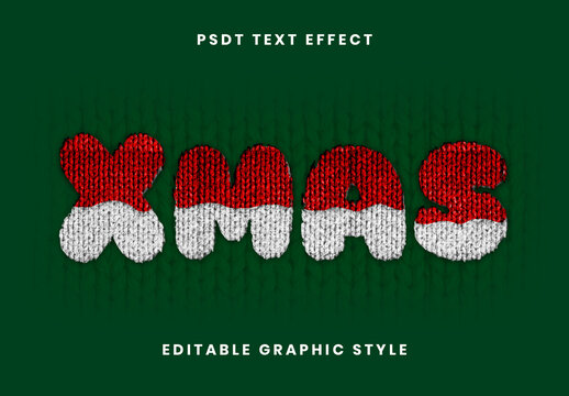 Red And White Knitted Sweater Christmas Text Effect Xmas Wool Font