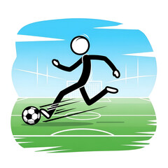 Obraz premium Soccer Player Kicking the Ball on a Green Field with a Stadium in the Background - Illustration