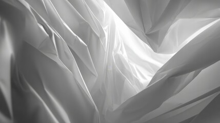 Obraz premium Abstract Composition of White Plastic Wrap Folds Highlighting Texture and Light in Experimental Design