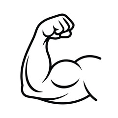 Black and white illustration of a flexed bicep muscle