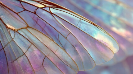Macro Detail of an Iridescent Butterfly Wing with Delicate Highlights in Soft Pastel Colors