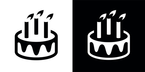 Cake icon. Symbol of the holiday, birthday. Festive cake with candles. Isolated illustration.