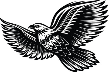 Striking black eagle soars boldly with its powerful, stylized wings spread open wide