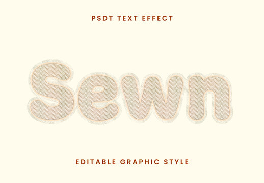 Beige Soft Stitch Text Effect Embroidered Sewn Fabric Font