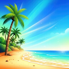 Obraz premium Tropical Beach Sunset with Palm Silhouettes. Gradient Summer Scene.