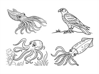 coloring page line art the animal black vector bundle