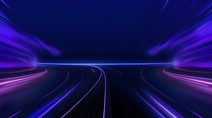 Panoramic high-speed technology concept with a light abstract background, showcasing speed motion on a winding road that stretches into the distance, set against a mesmerizing abstract background that