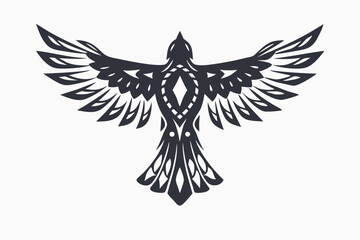 Intricate tattooinspired bird with striking wings in upward flight represents freedom and spiritual guidance