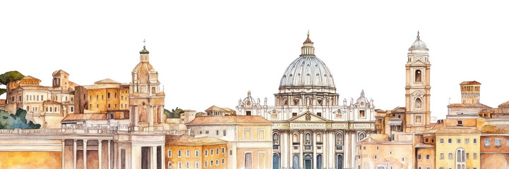 Fototapeta na wymiar PNG Vatican city architecture watercolor buildings.