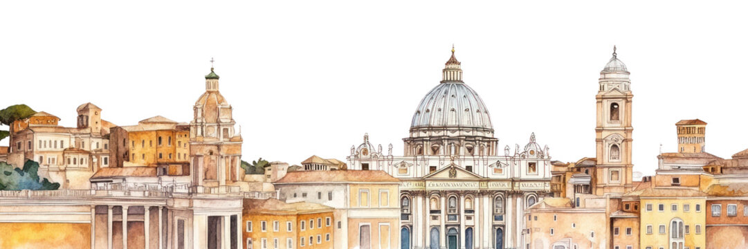 PNG Vatican city architecture watercolor buildings.