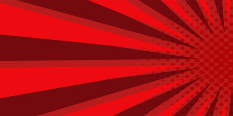 Red Pop Art Comic Background with Thunders. Red thunder comic halftone style background. Retro comic book style empty backdrop for magazine, cover, ad, banner, websites