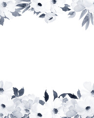 Watercolor frame with abstract flowers. Hand drawn botanical illustration. Floral watercolour background