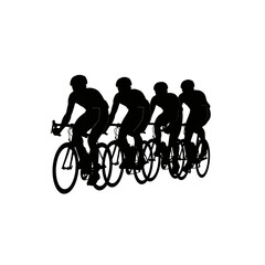Obraz premium Silhouette of Cyclists Riding in a Row, Displaying the Concept of Teamwork and Endurance