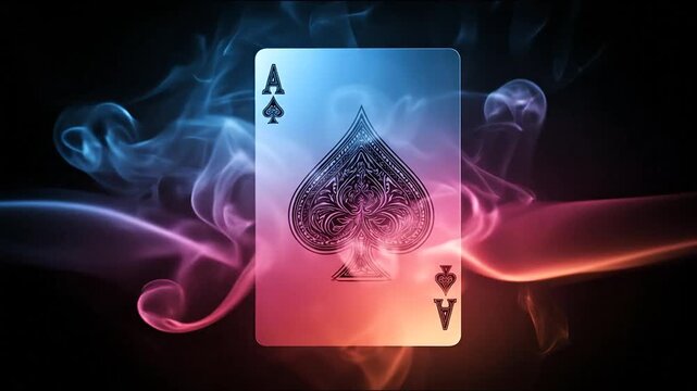 Ace of Spades card with a intricate design and smoke on a gradient background