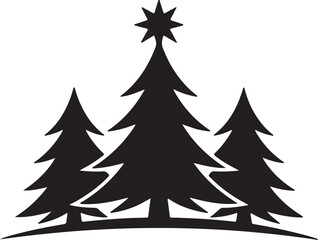 Obraz premium Black silhouette of three pine trees with a star on top christmas vector illustration EPS file download. 