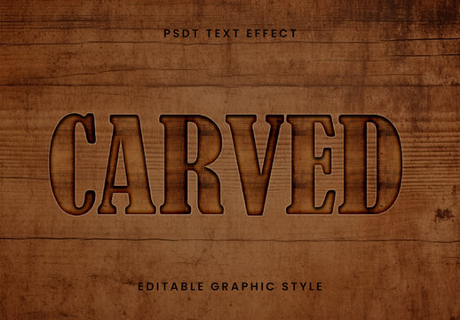 Brown Carved Wood Text Effect Engraved Rustic Font