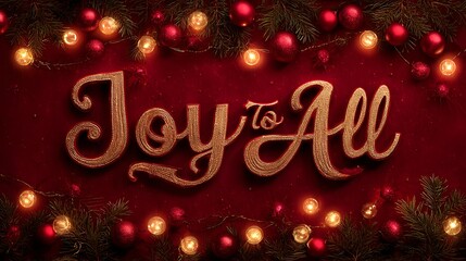 Red velvet background with embossed "Joy to All" and glowing Christmas lights