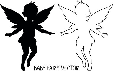 Baby fairy silhouette vector, fairy outline art, angel black symbol