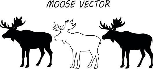 moose silhouette vector, moose line art, moose black symbol