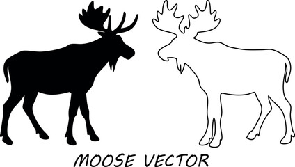 moose silhouette vector, moose line art, moose black symbol