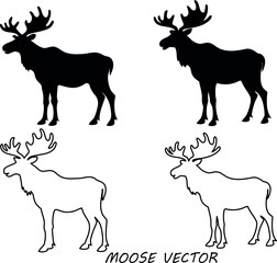 moose silhouette vector, moose line art, moose black symbol