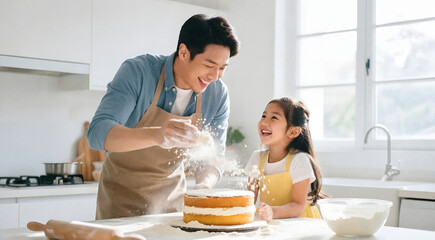 Father and Daughter Baking Cake