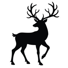 Pine tree and reindeer vector,Elegant deer silhouette vector art,