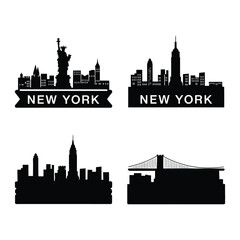 Obraz premium New York Skyline Silhouette Set with Iconic Landmarks