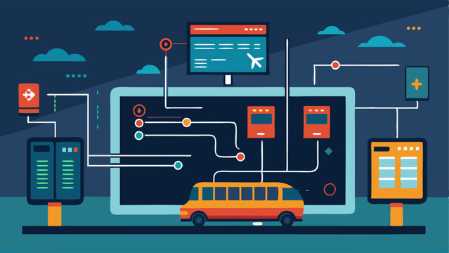 Fototapeta A digital display screen showcasing the schedule and route map for the different modes of transportation available at the terminal.