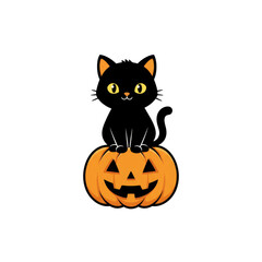 Black Cat with Pumpkin, Generative AI