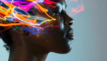 Portrait with Colorful Abstract Light Trails