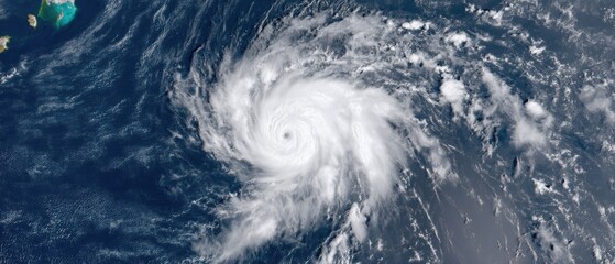 High-resolution view of a powerful hurricane swirling over the ocean with a clear eye visible and surrounding cloud formations