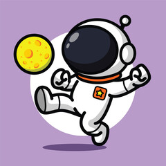 Cute Astronaut Playing with Moon Cartoon Illustration for Space Fun and Imagination Concept