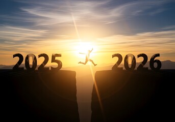 Leap to 2026: Man Jumps Across Year Gap at Sunset