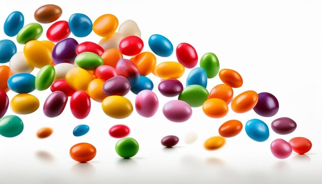 colorful raibow candy falling on white background falling jellybeans